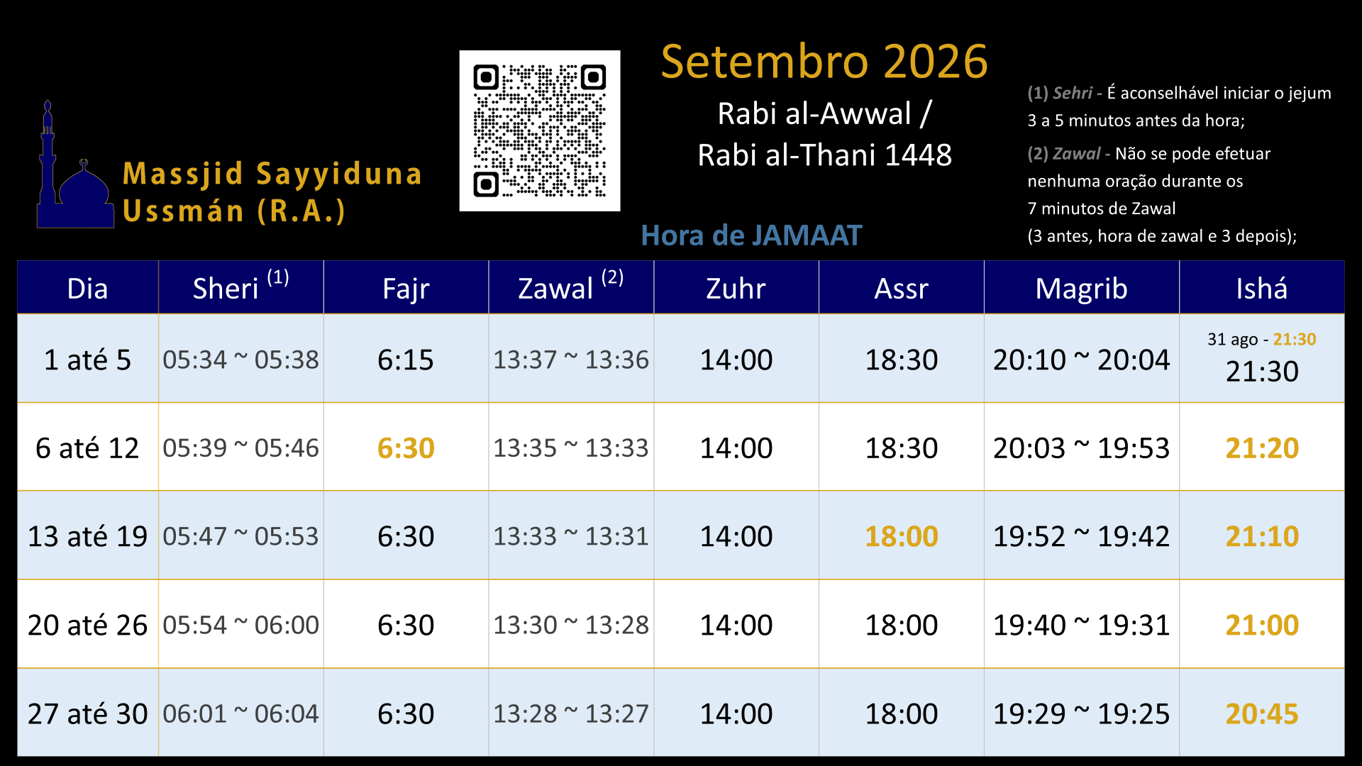 Horário Setembro 2026