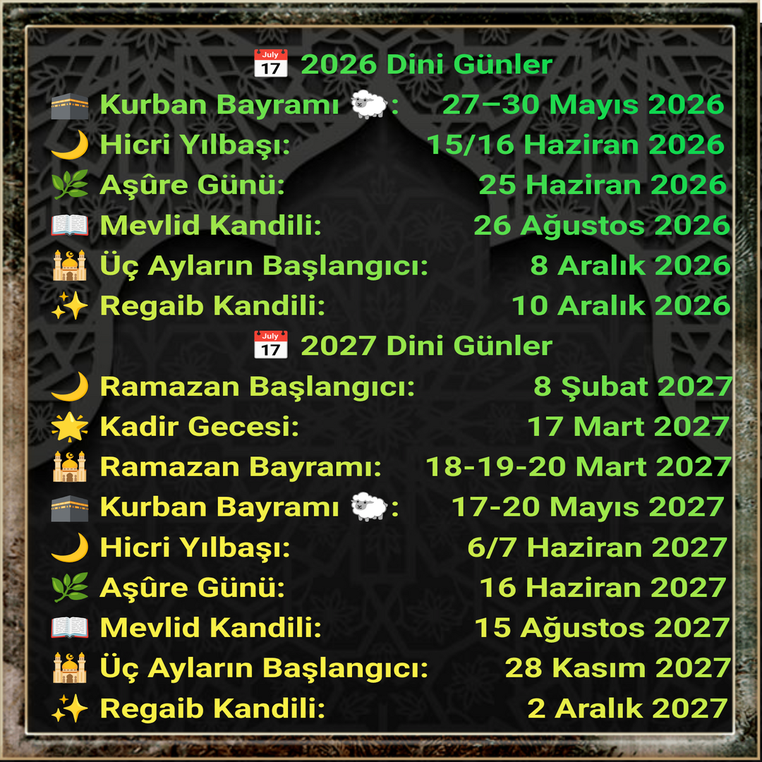 Dini Günler 2026-2027