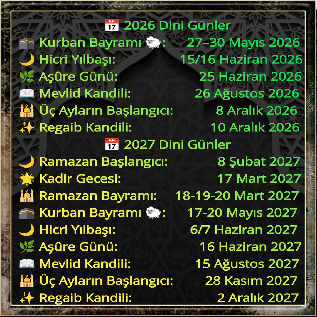 Dini Günler 2026-2027
