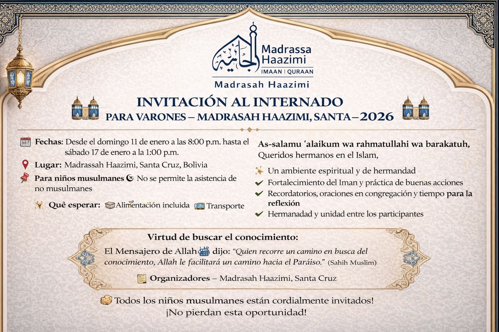INVITACIÓN AL INTERNADO PARA JÓVENES
