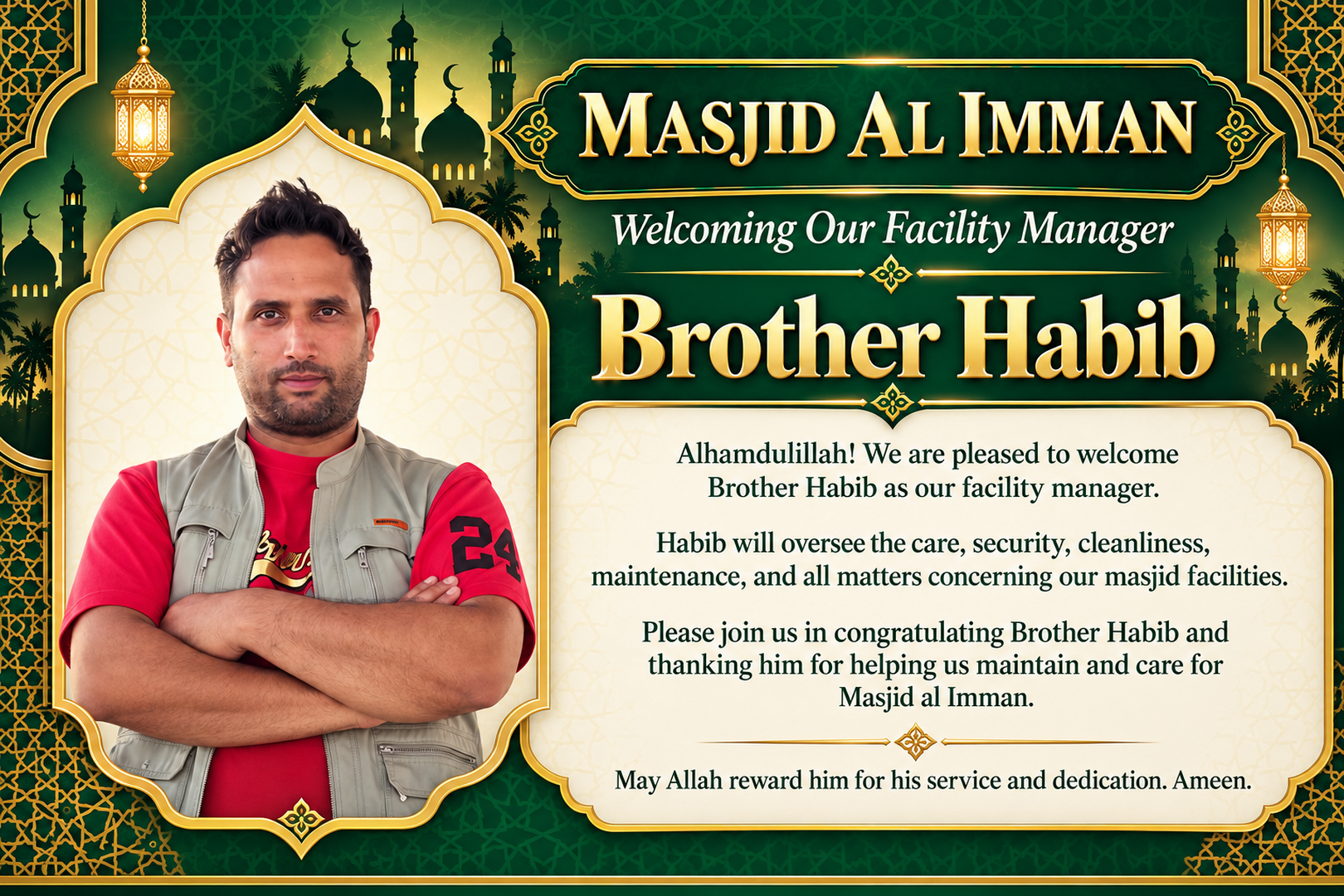 Facility manager for masjid
