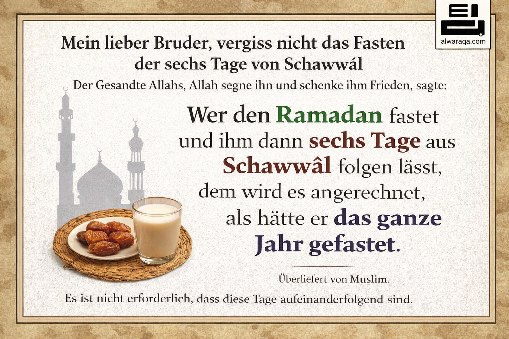 Fasten 6 Tage von Schawwal