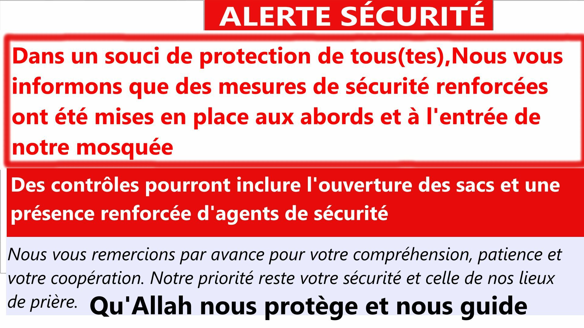 ALERTE SÉCURITÉ