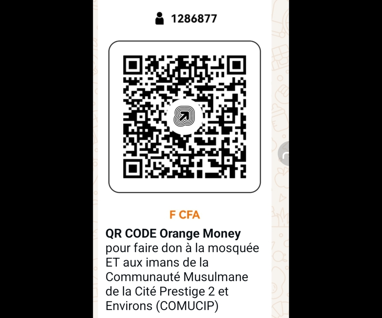 QR CODE Orange Money pour faire don