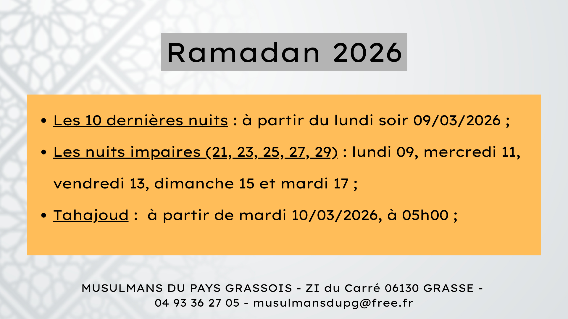 Infos Ramadan 2026
