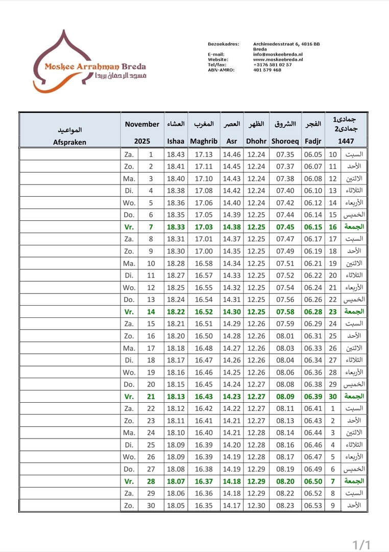 Gebedskalender november 2025