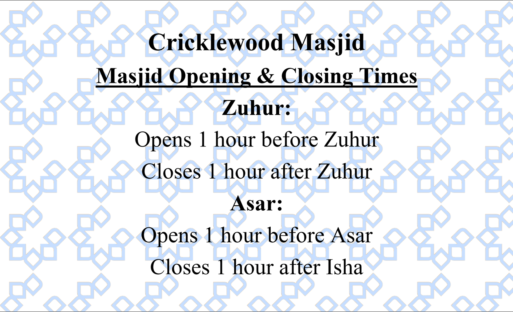 Masjid Timings