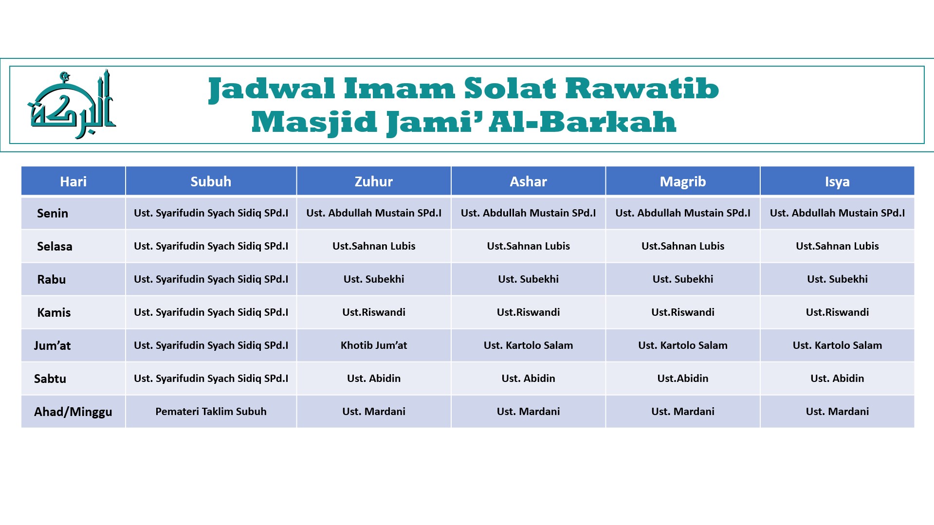 jadwal Imam