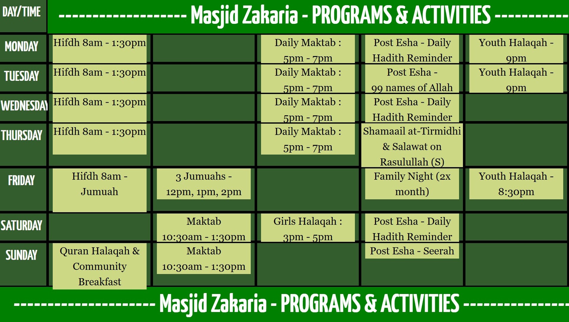 Masjid Zakaria - PROGRAMS & ACTIVITIES