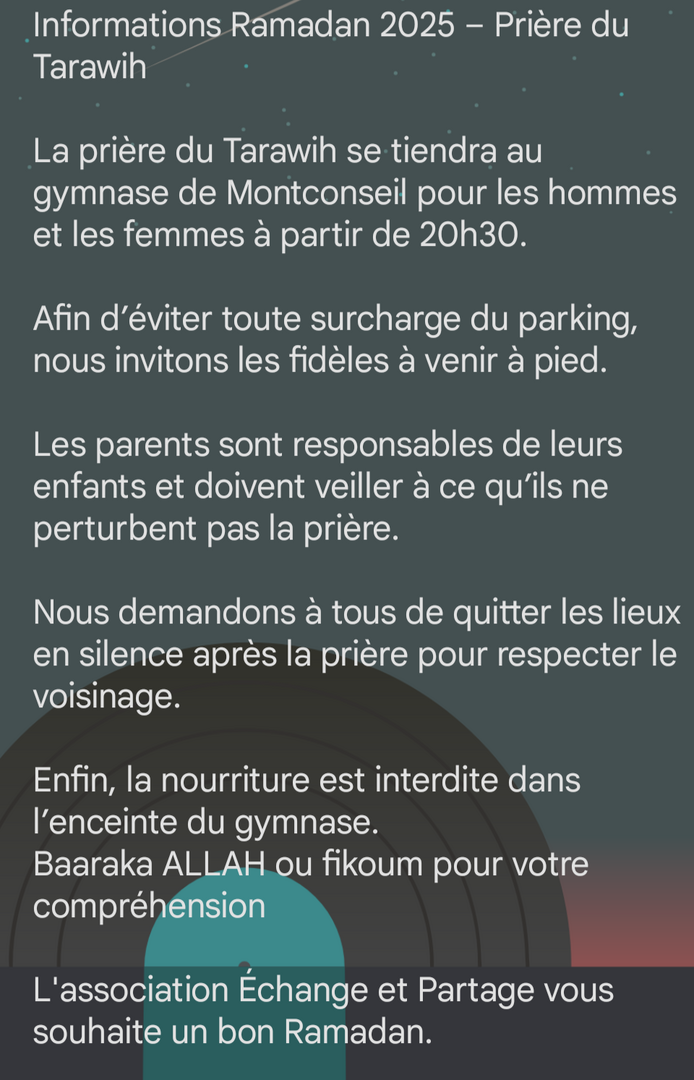 Ramadan 2025 - Prière du Tarawih