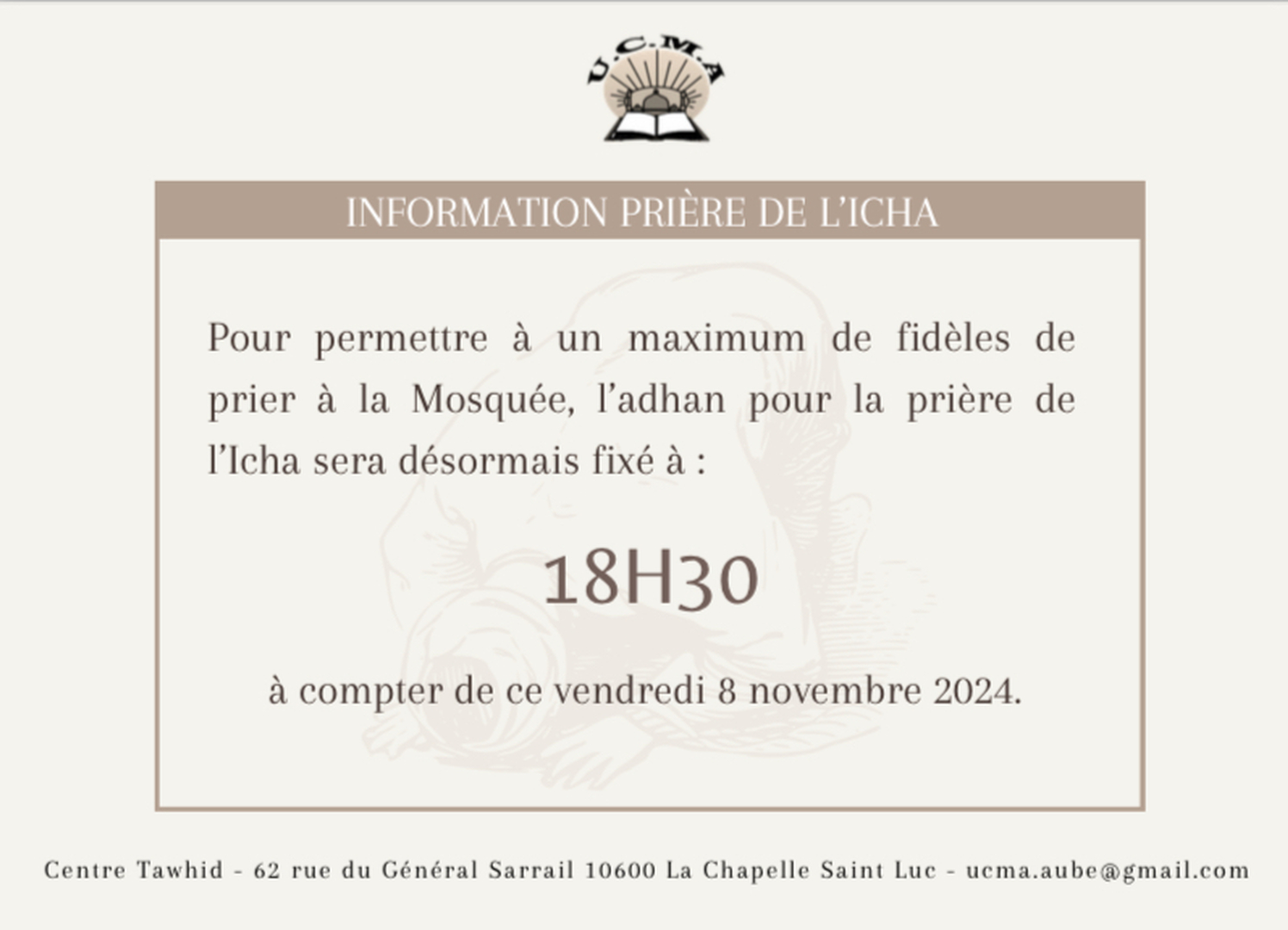 Information prière Ishaa