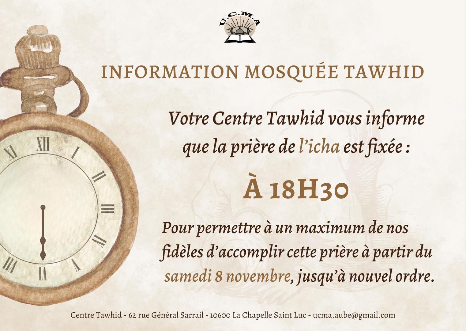 Information heure de Ishaa