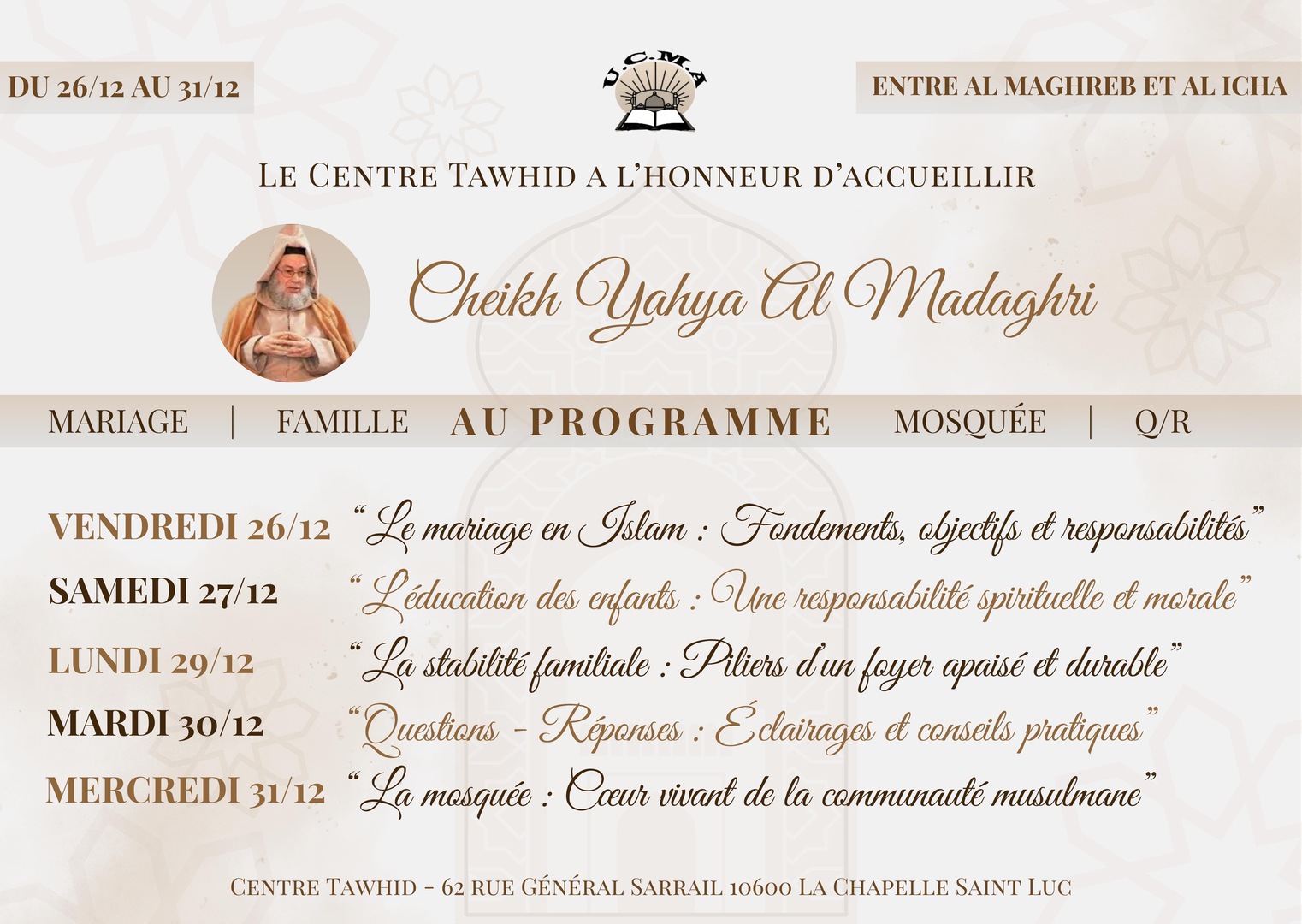 Conférences Cheikh Yahya Al Madaghri