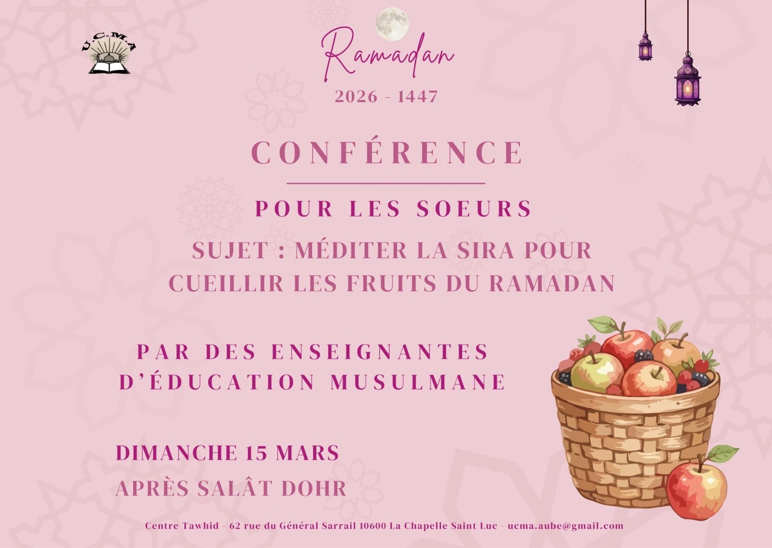 Conférence pour les sœurs Sam.14 mars