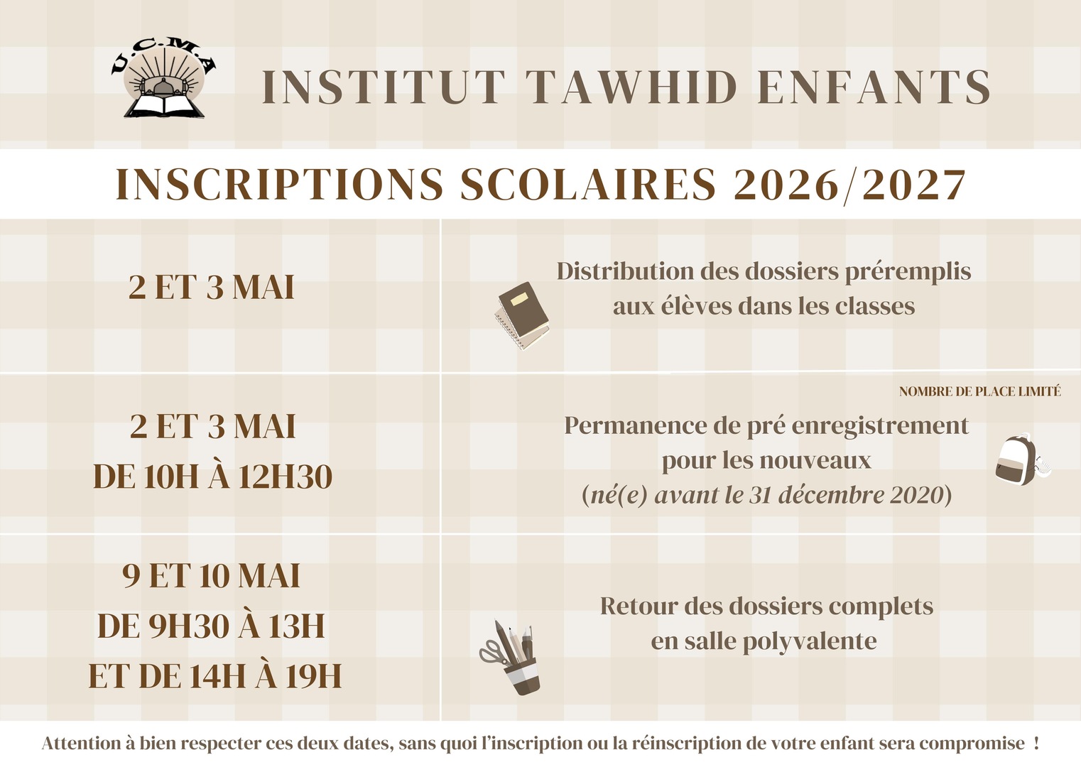 Inscriptions Institut Tawhid enfant