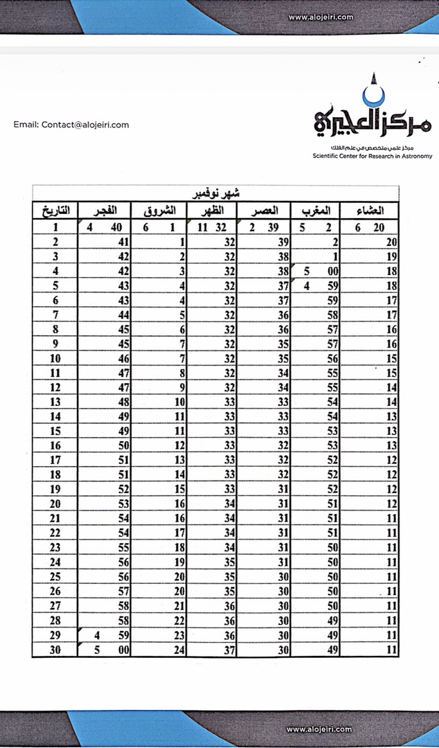 مواقيت الشهر