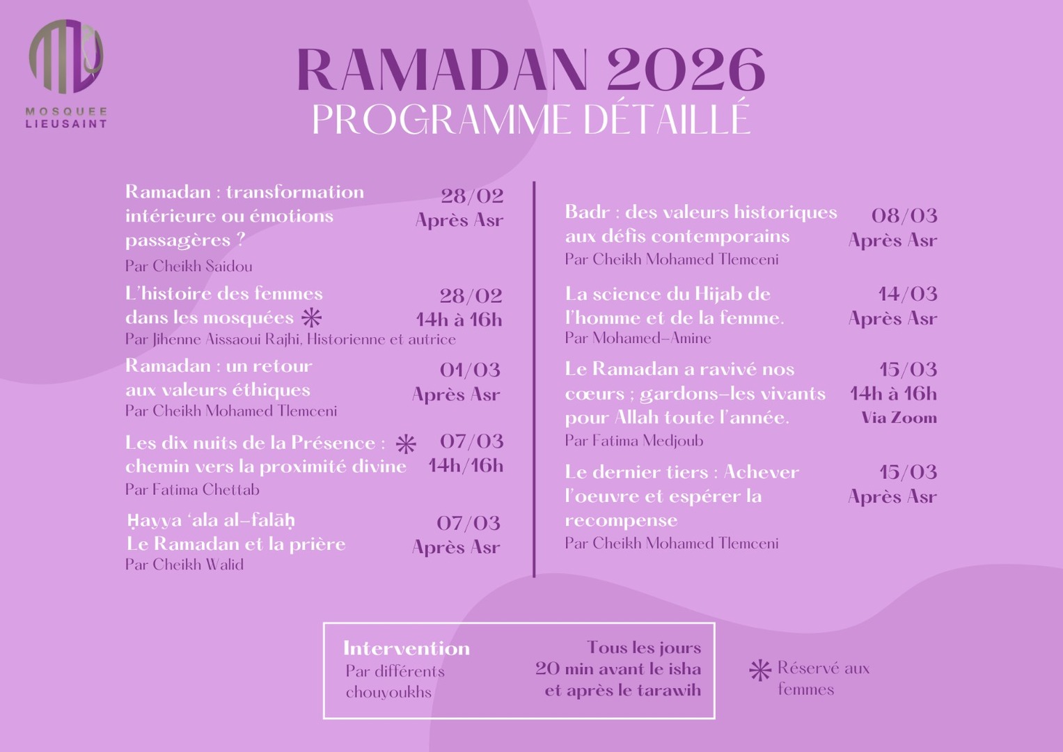 Programme Ramadan 2026 détaillé