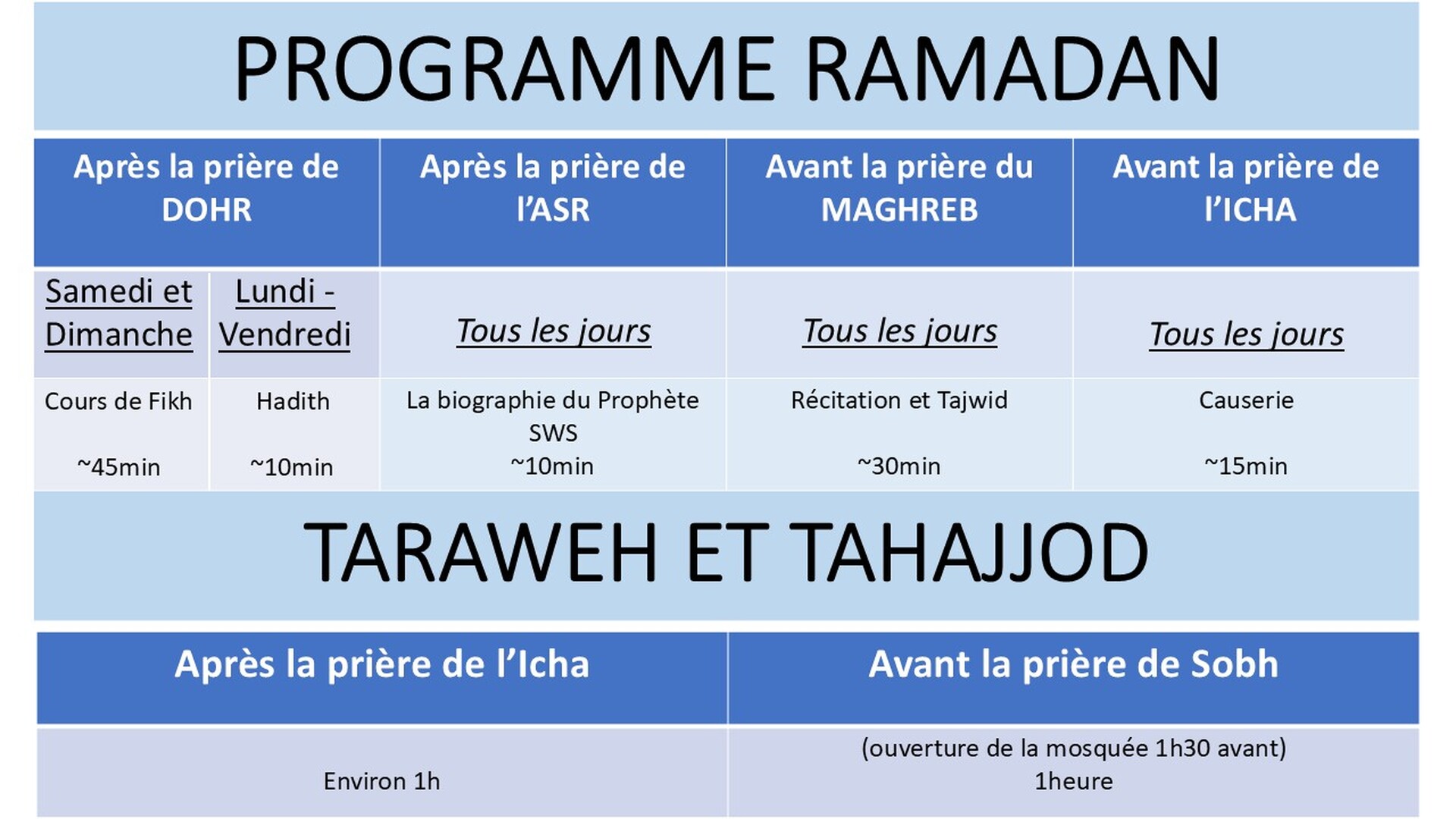 Programme ramadan