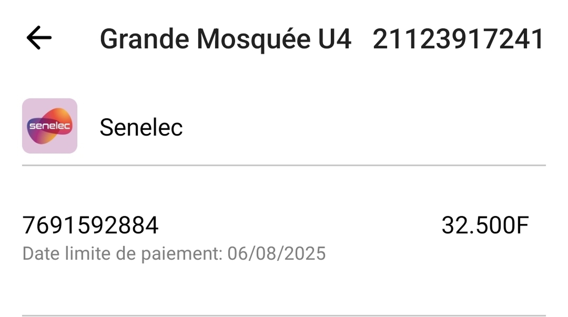 Facture d'électricité de la Grande Mosqu