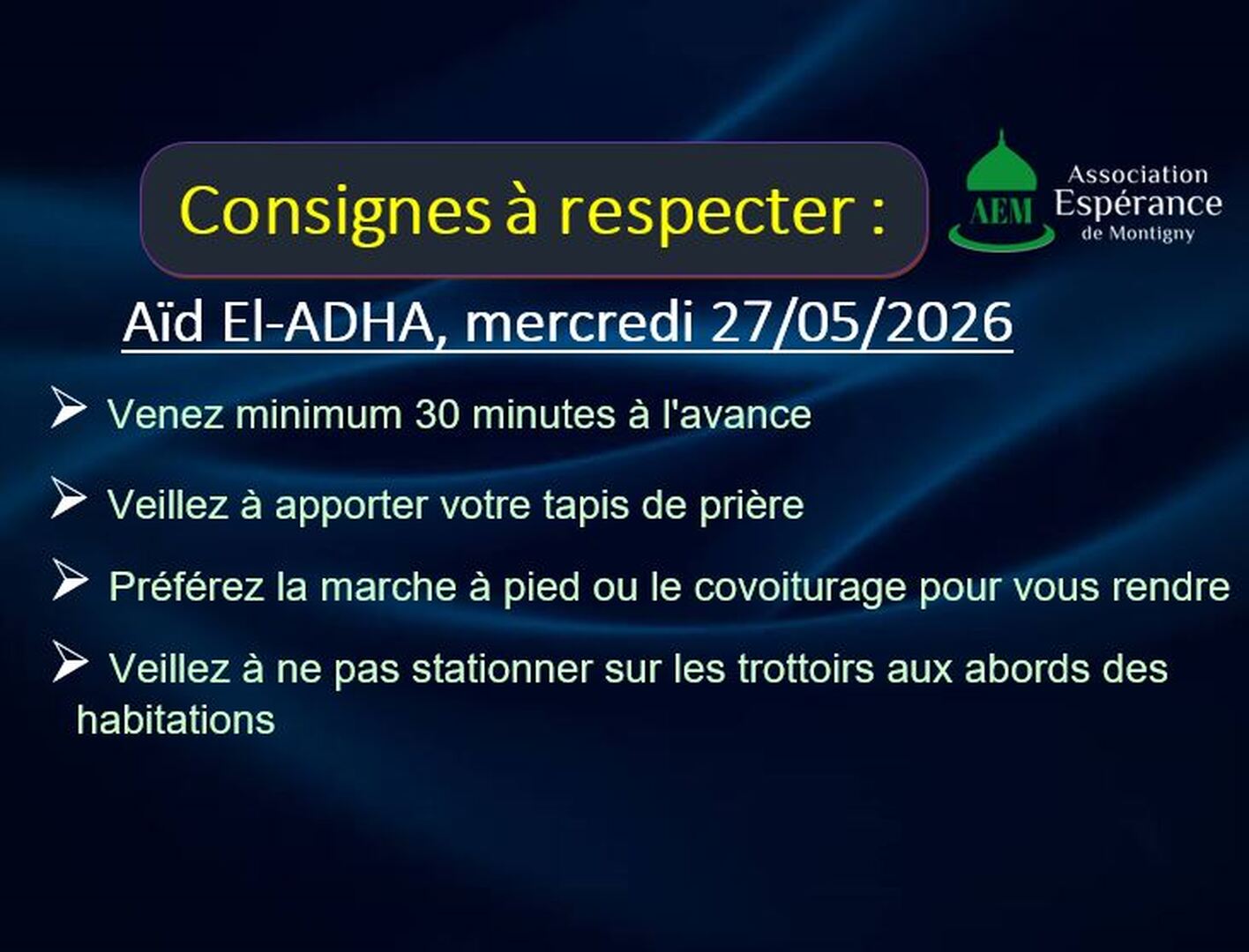 Consignes Aïd El Adha