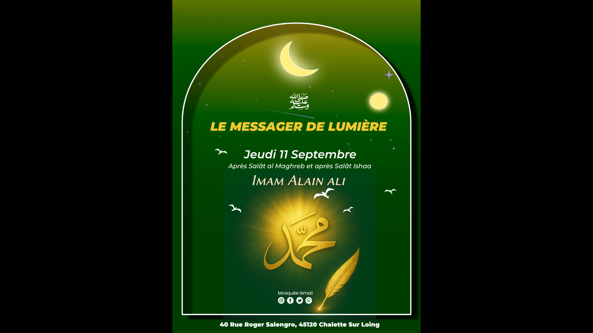 Conférence Jeudi 11 Sept après Maghreb