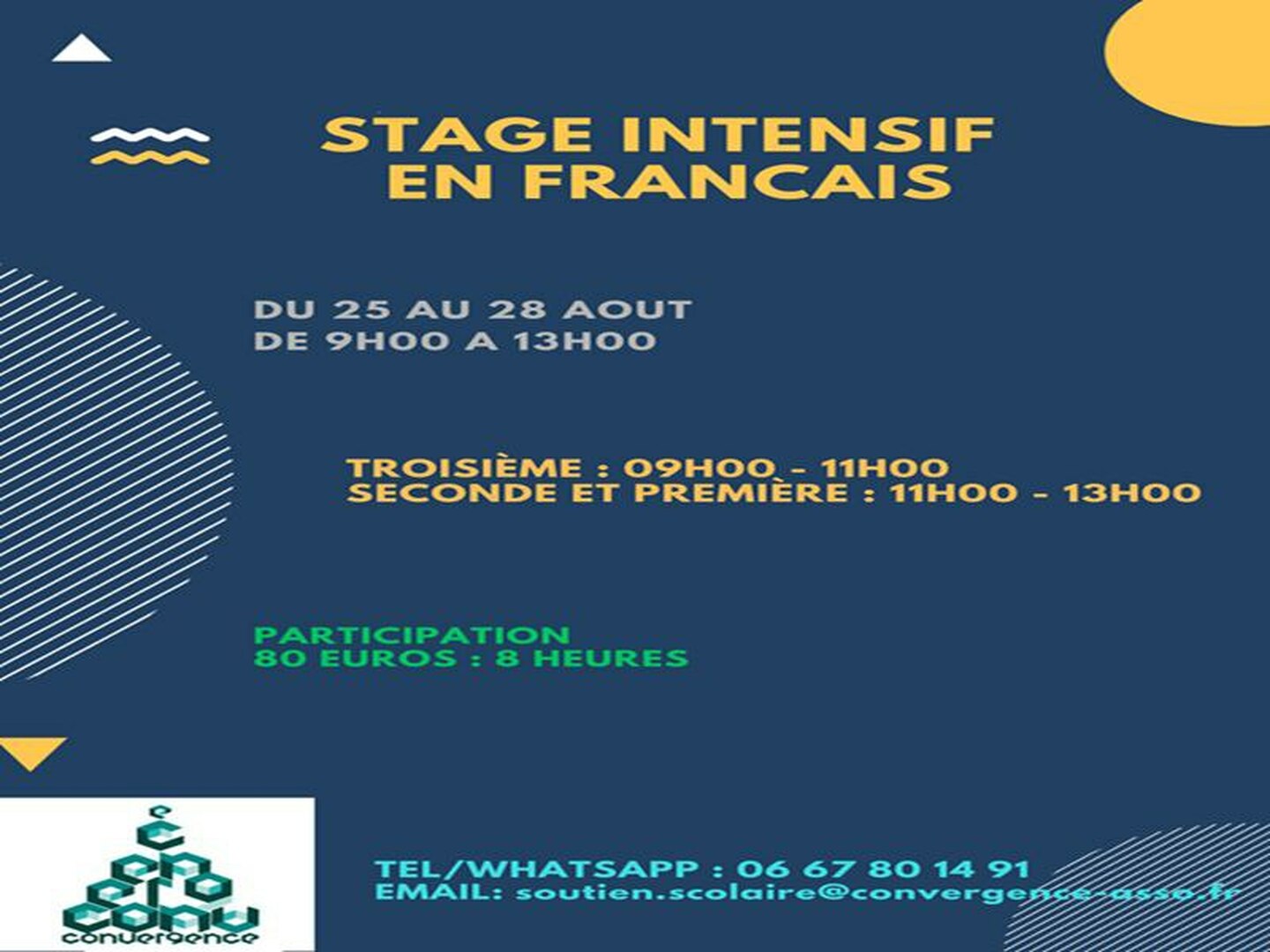 25-28/08: stage de français -Convergence