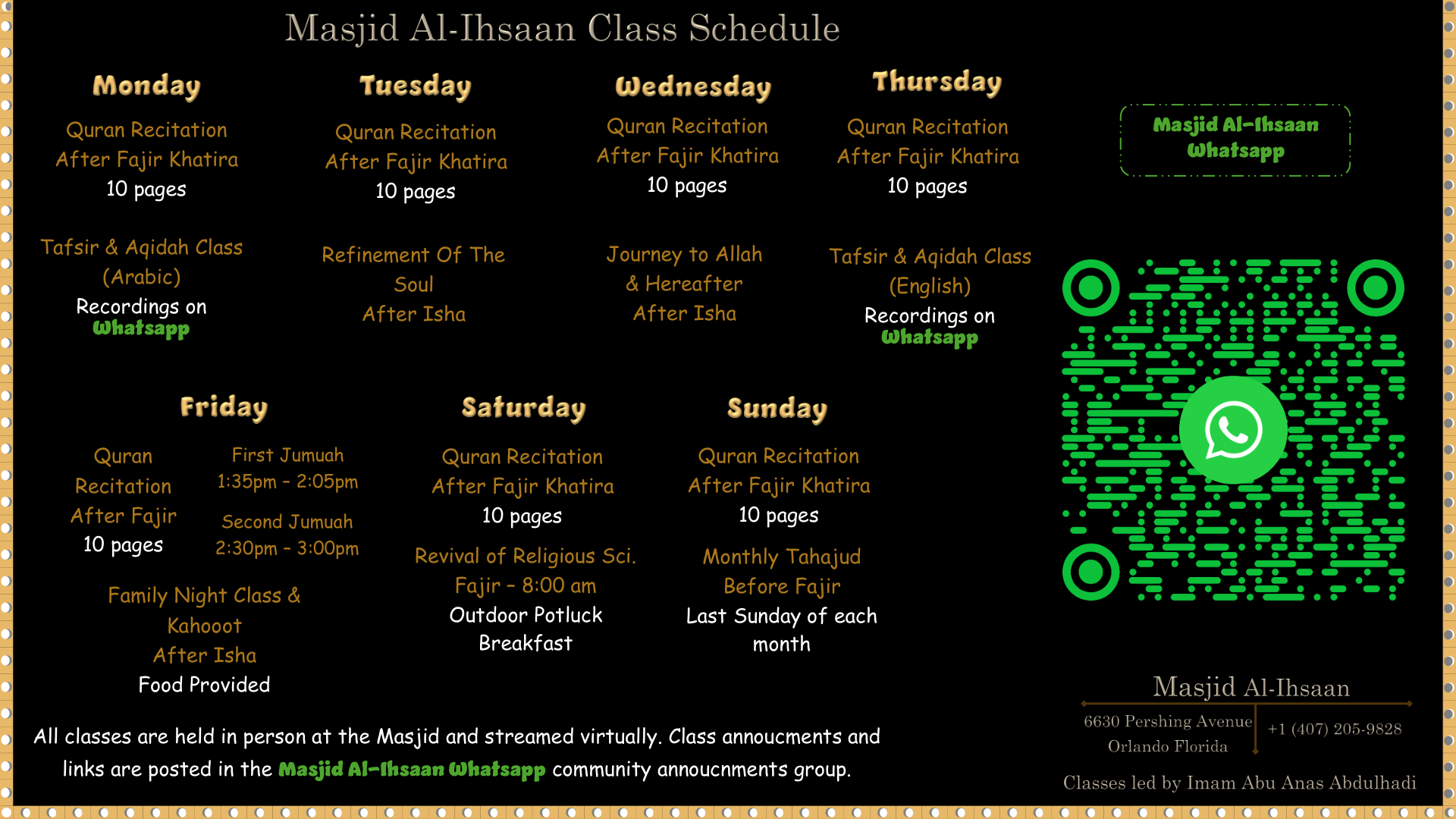 Weekly Class Schedule