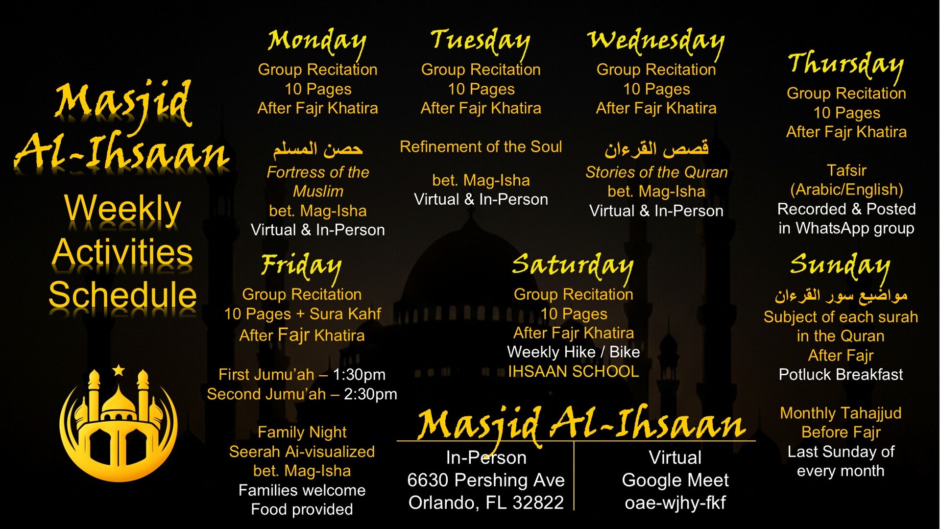 Weekly Class Schedule