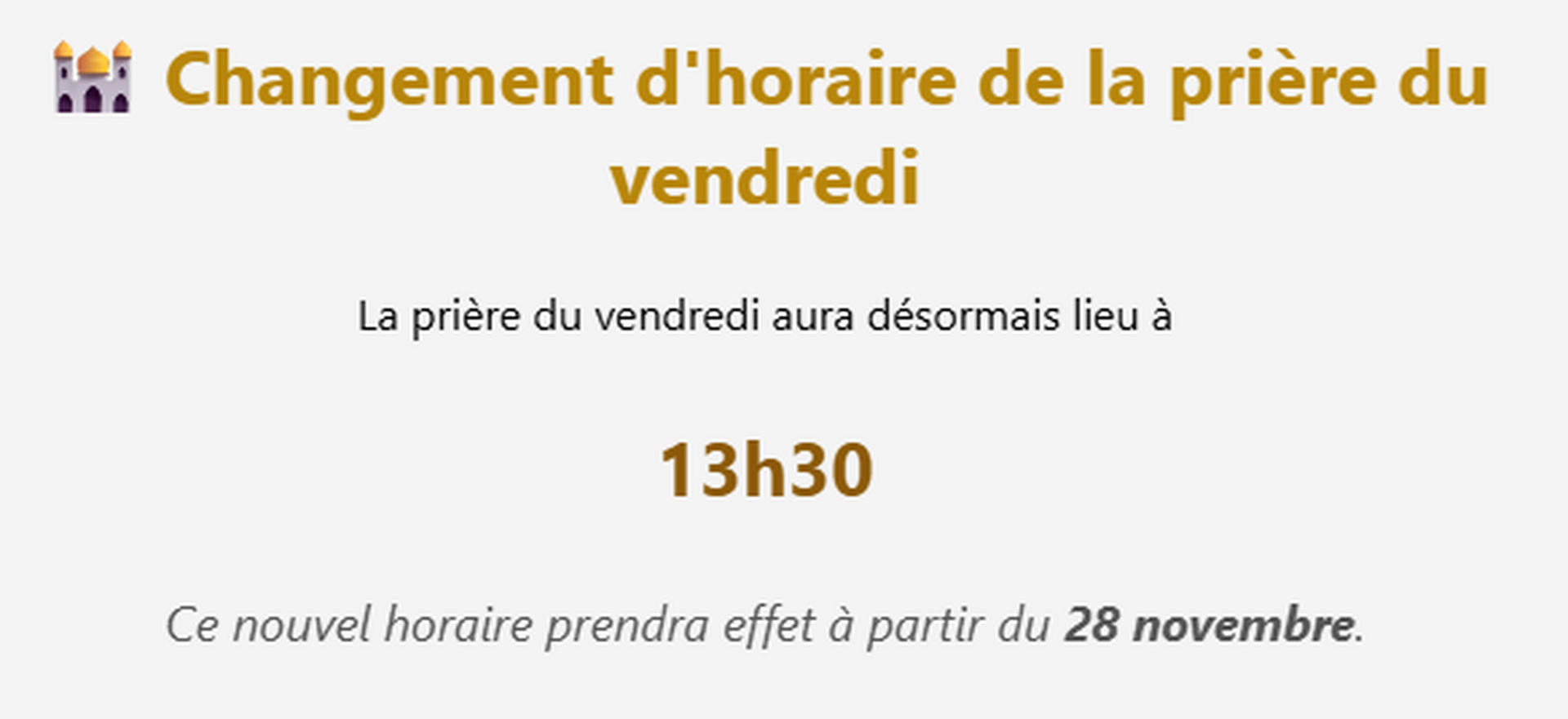 Changement de l'horaire du Jumu'a