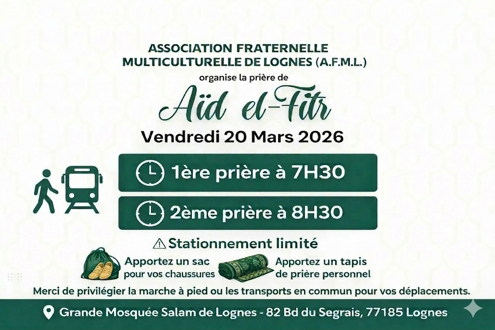 Prière de l'Aïd à Lognes 2026