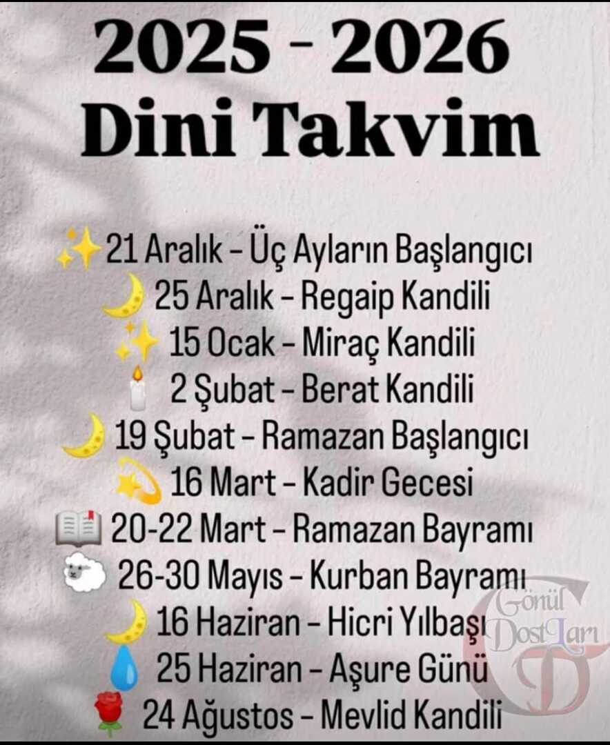 2026 Yılı dini günler