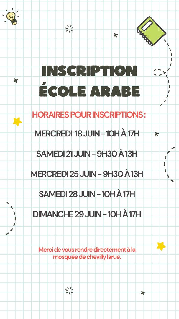 Inscriptions cours d'arabe pour enfants