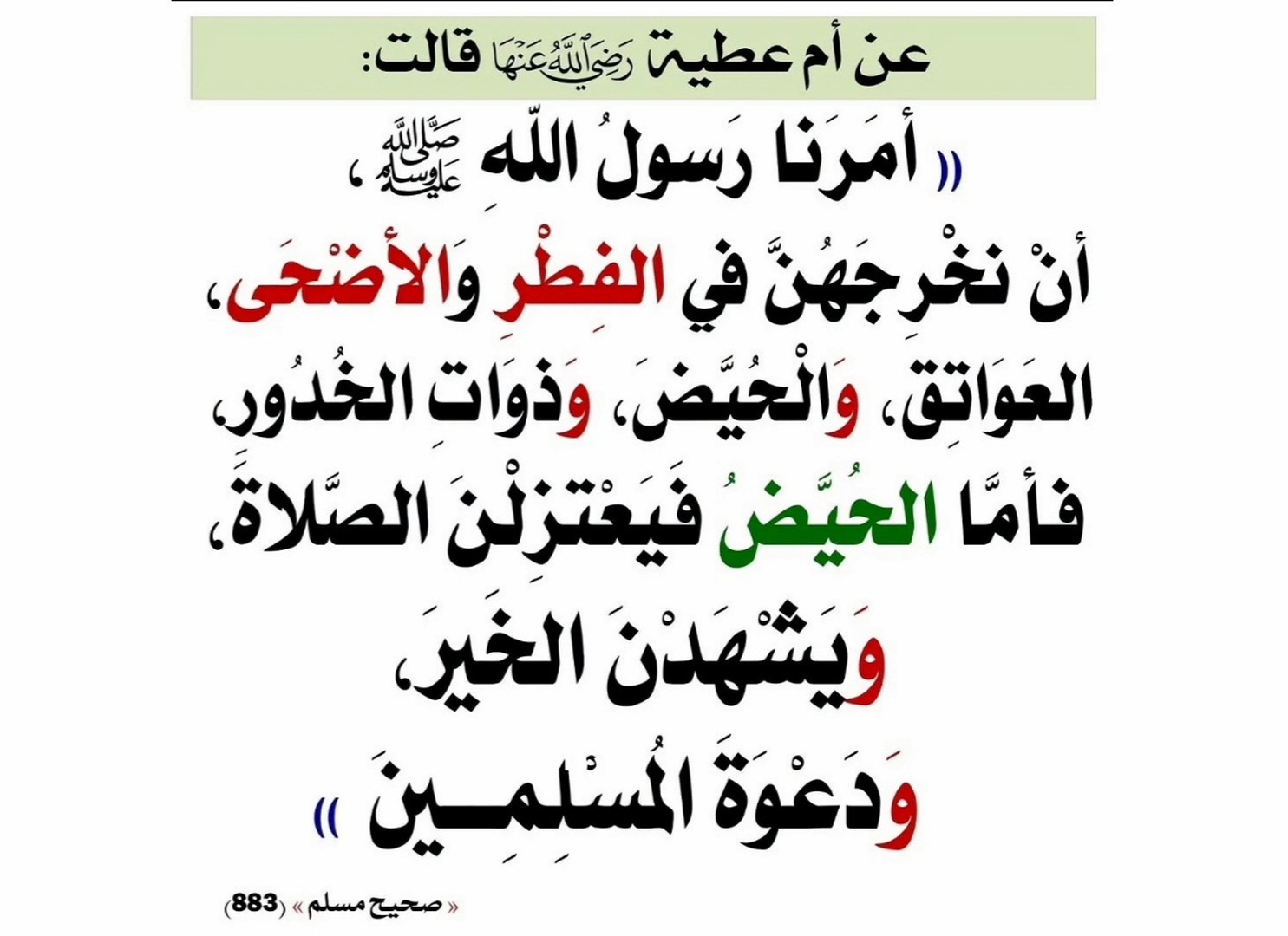 خروج حتى الحيض مع اعتزالهن المصلى