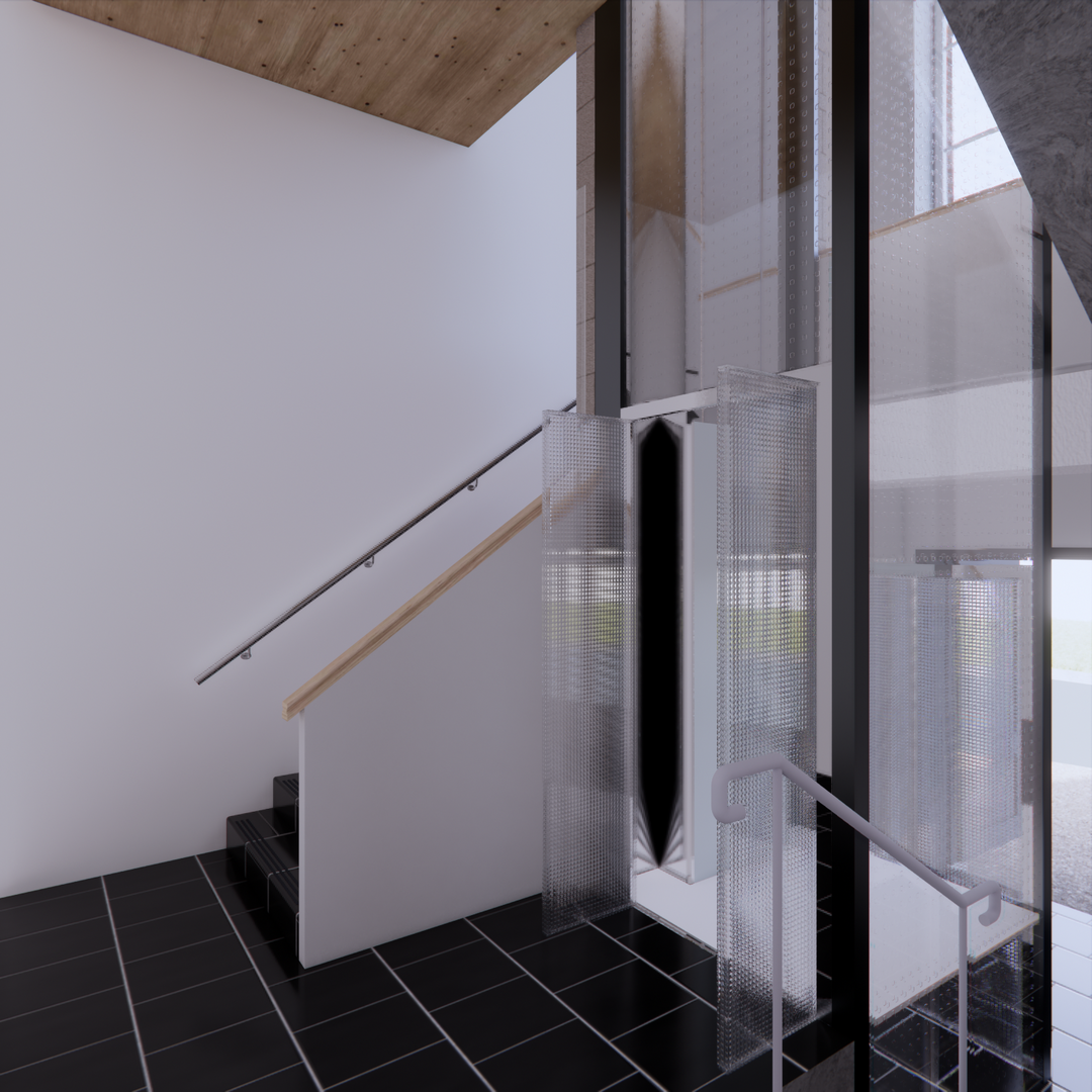 intégration d'un ascenseur vue latérale