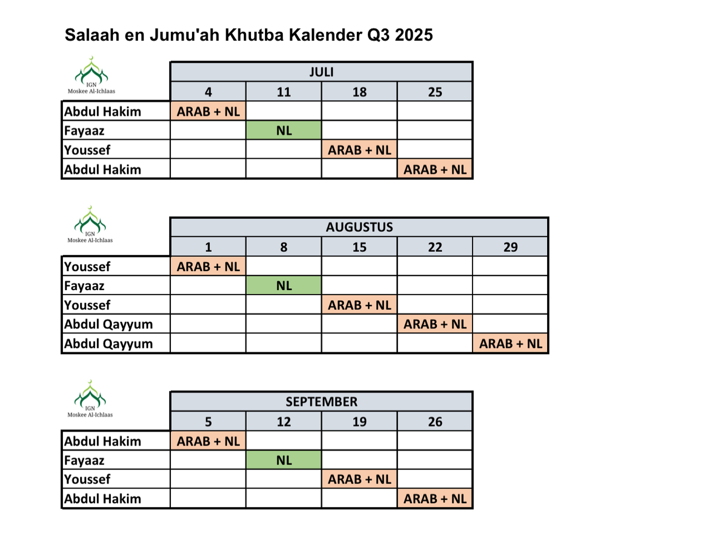 Khutba Kalender Q3