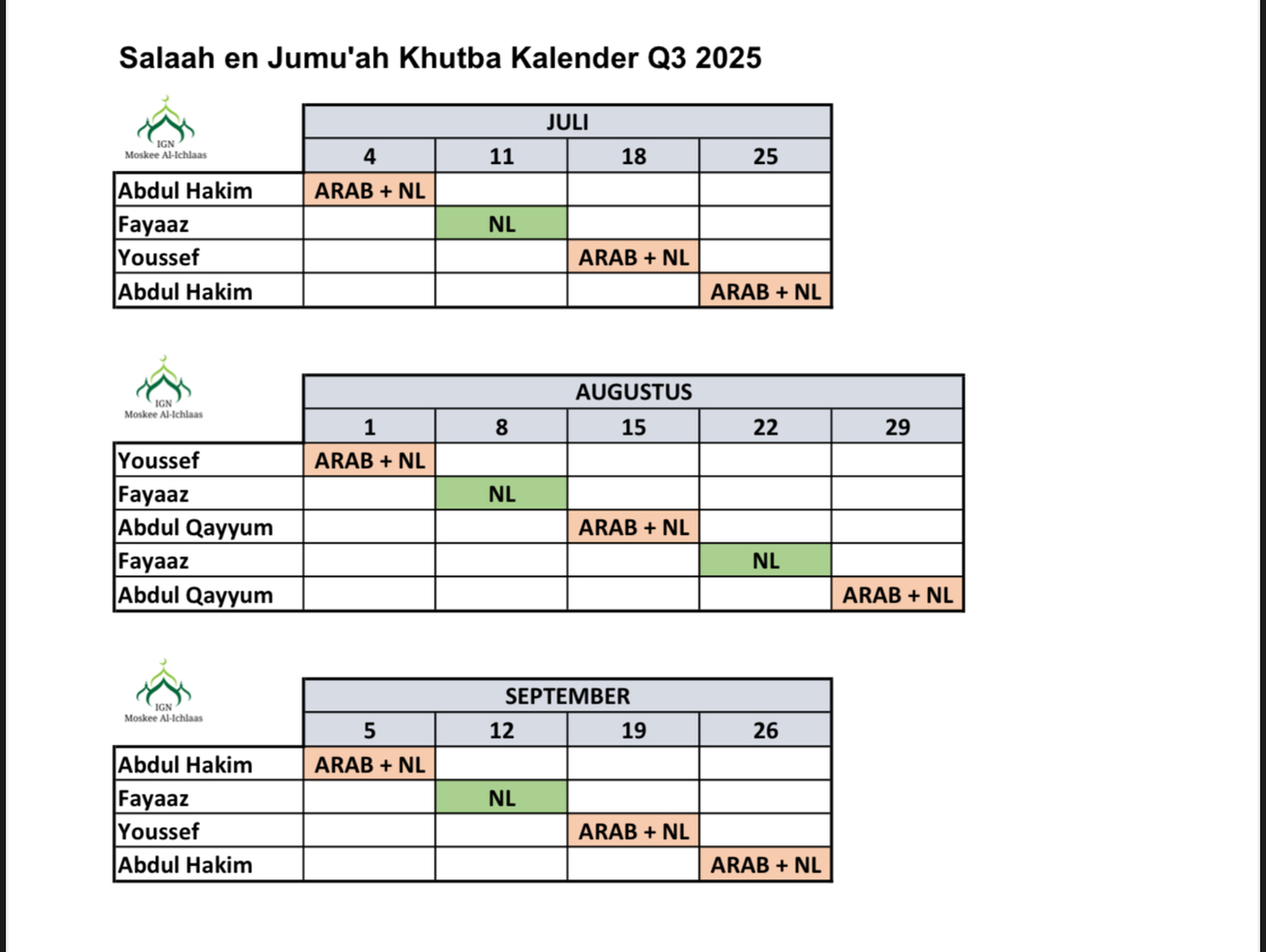 Khutba Kalender Q3