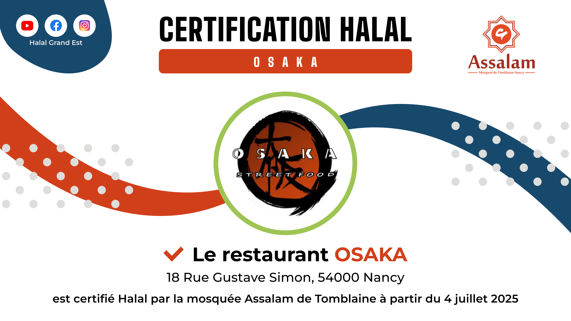 OSAKA est certifié par la mosquée