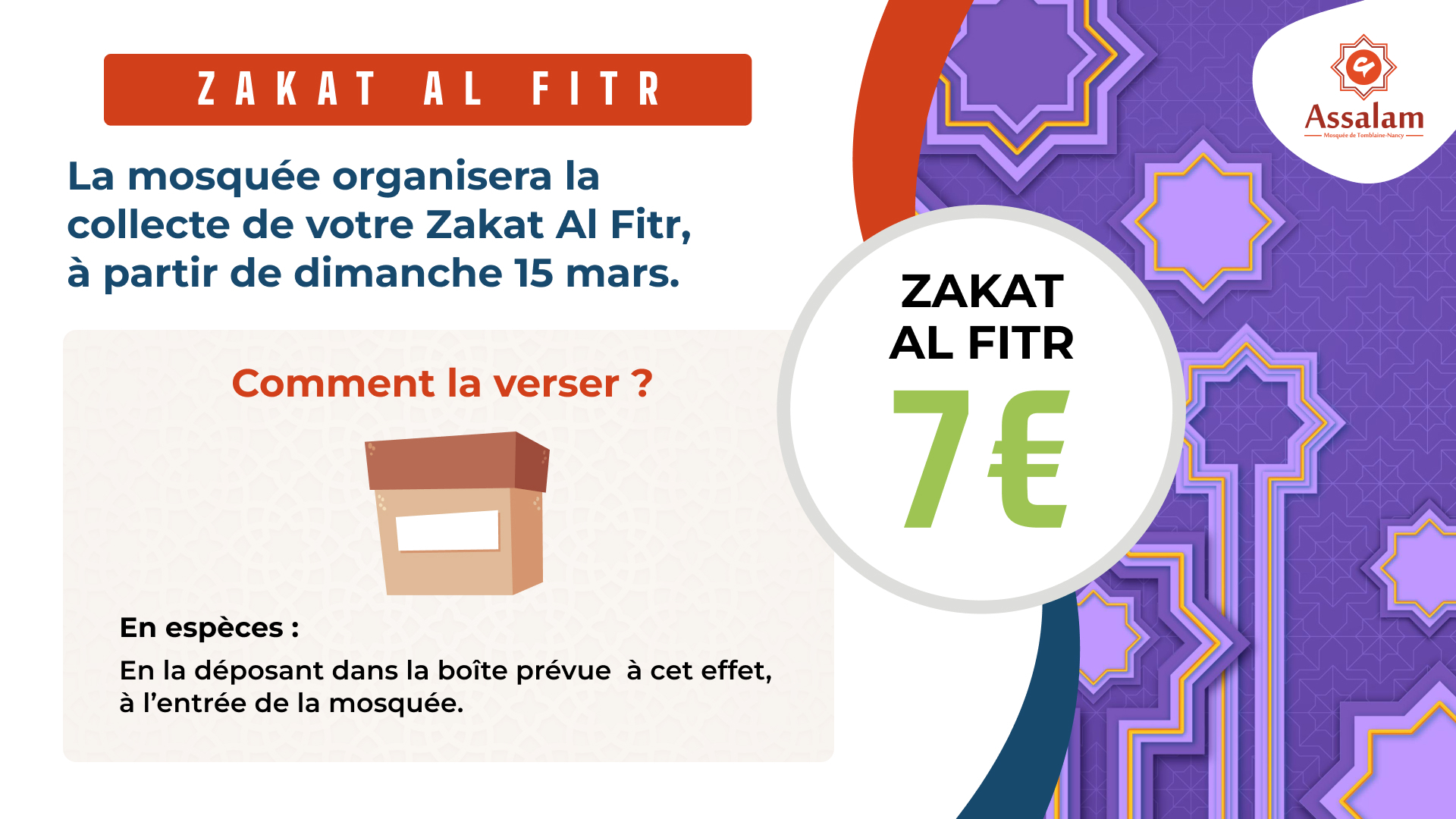 Zakat Al Fitr : 7€