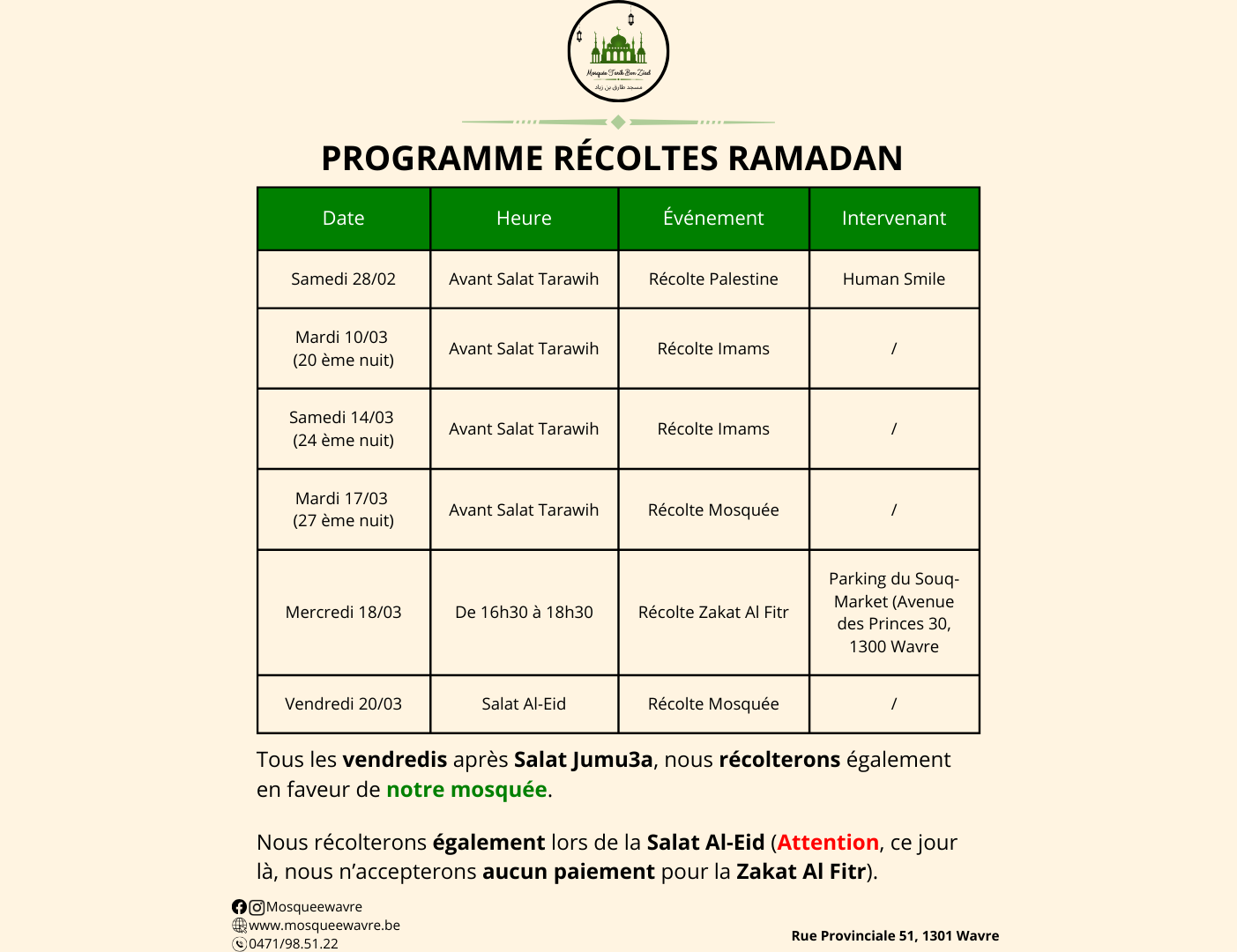 PROGRAMME Récoltes RAMADAN