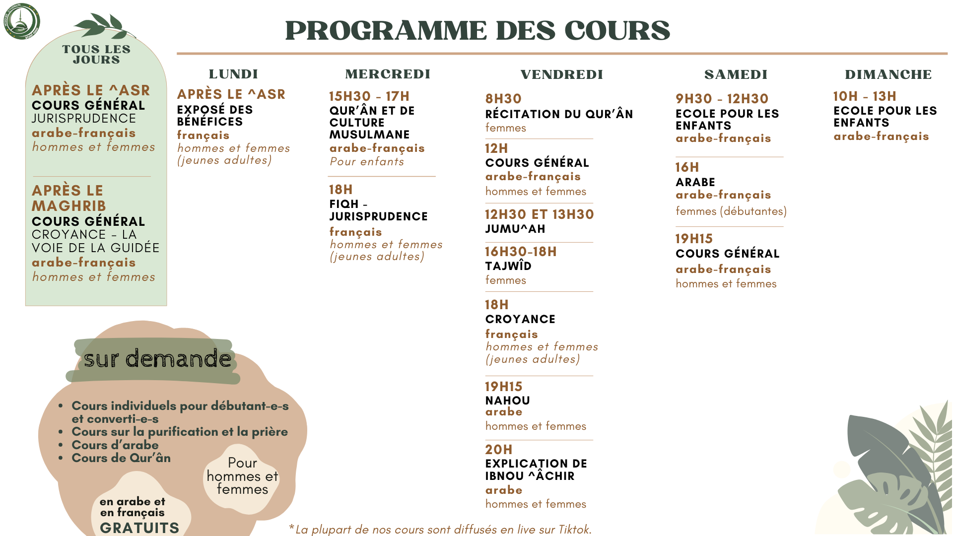 Programme des cours