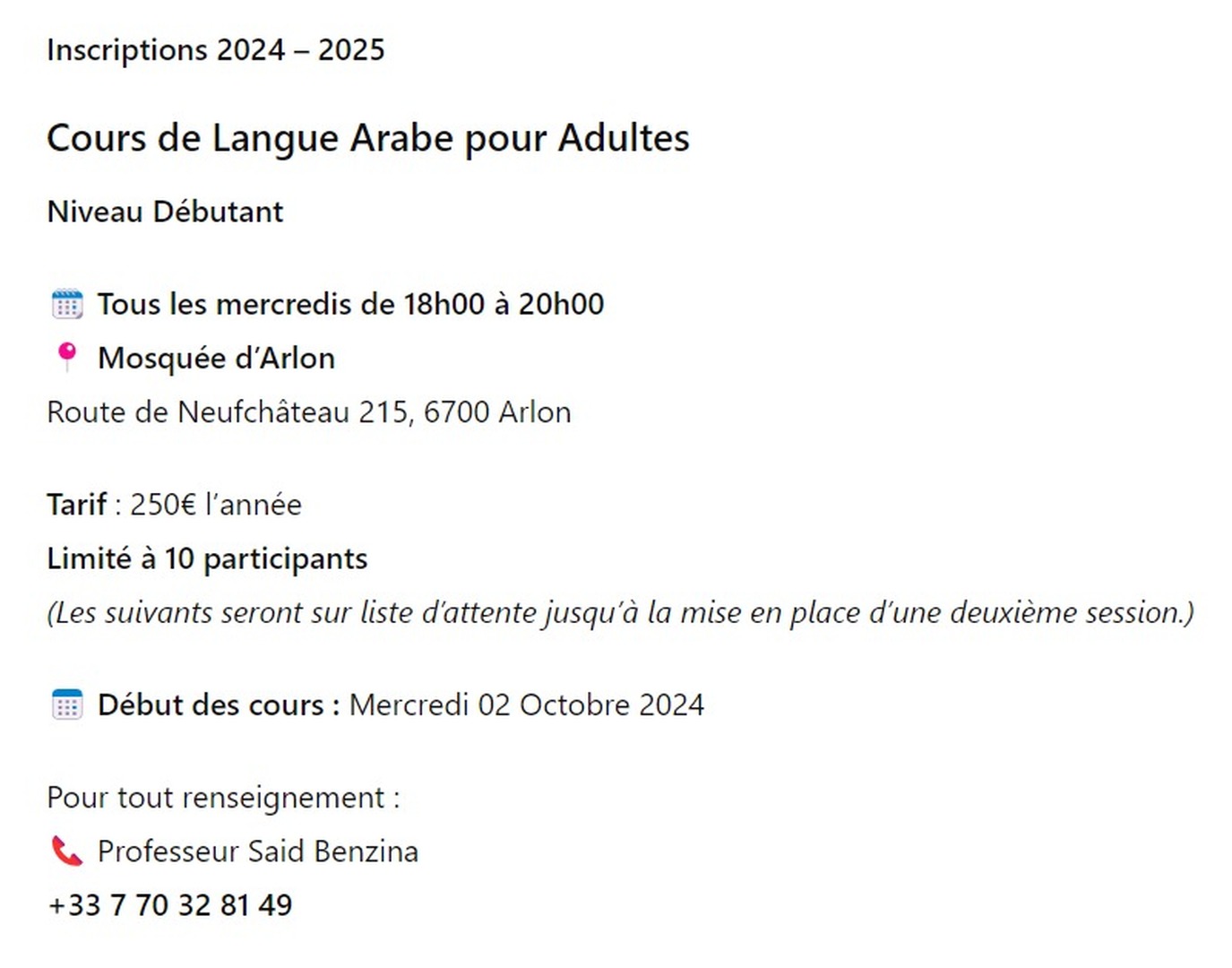 Cours langue arabe