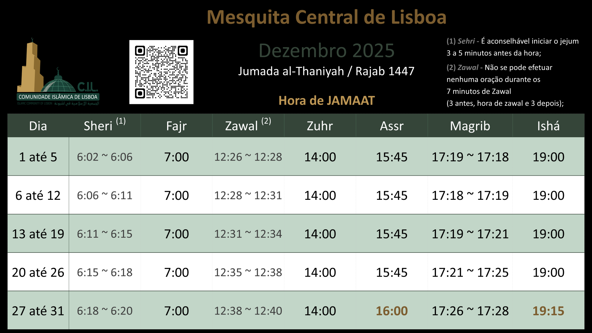 Horário Dezembro 2025
