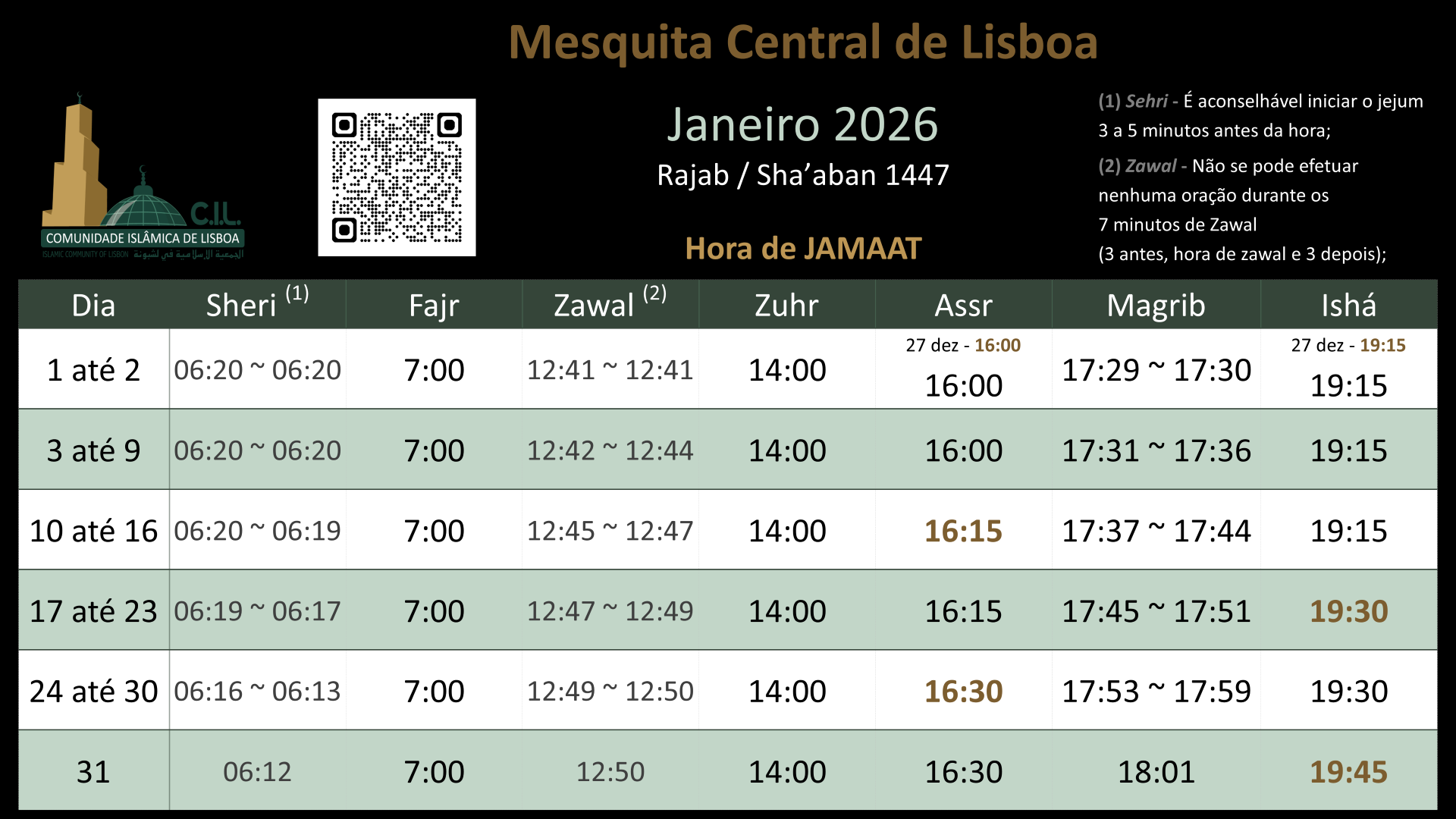 Horário Janeiro 2026