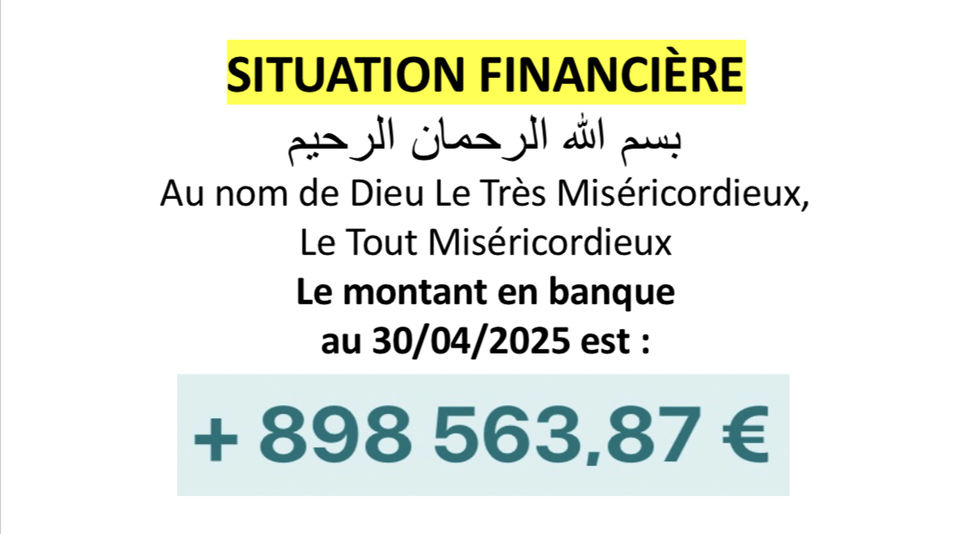 Situation financière au 30/04/2025