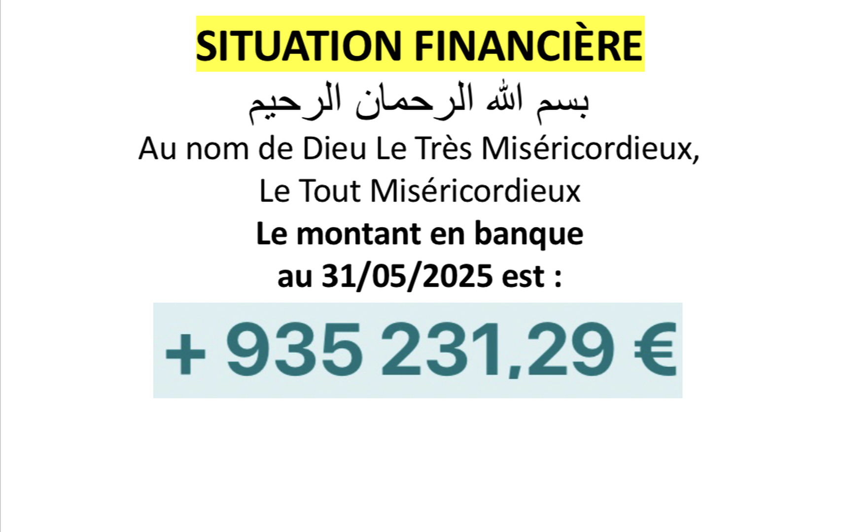 Situation financière au 31/05/2025
