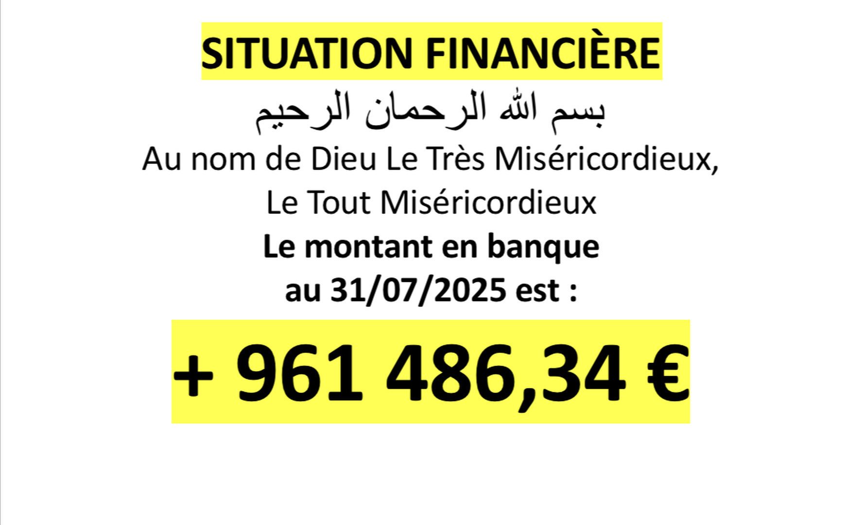 Situation financière au 31/07/2025