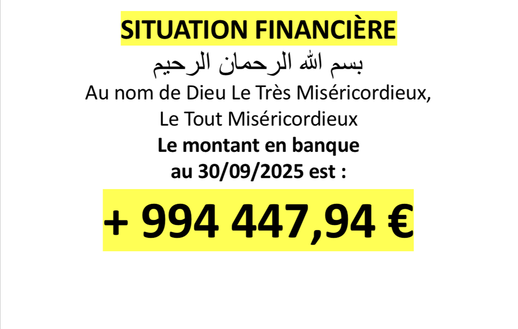 Situation financière au 30/09/2025