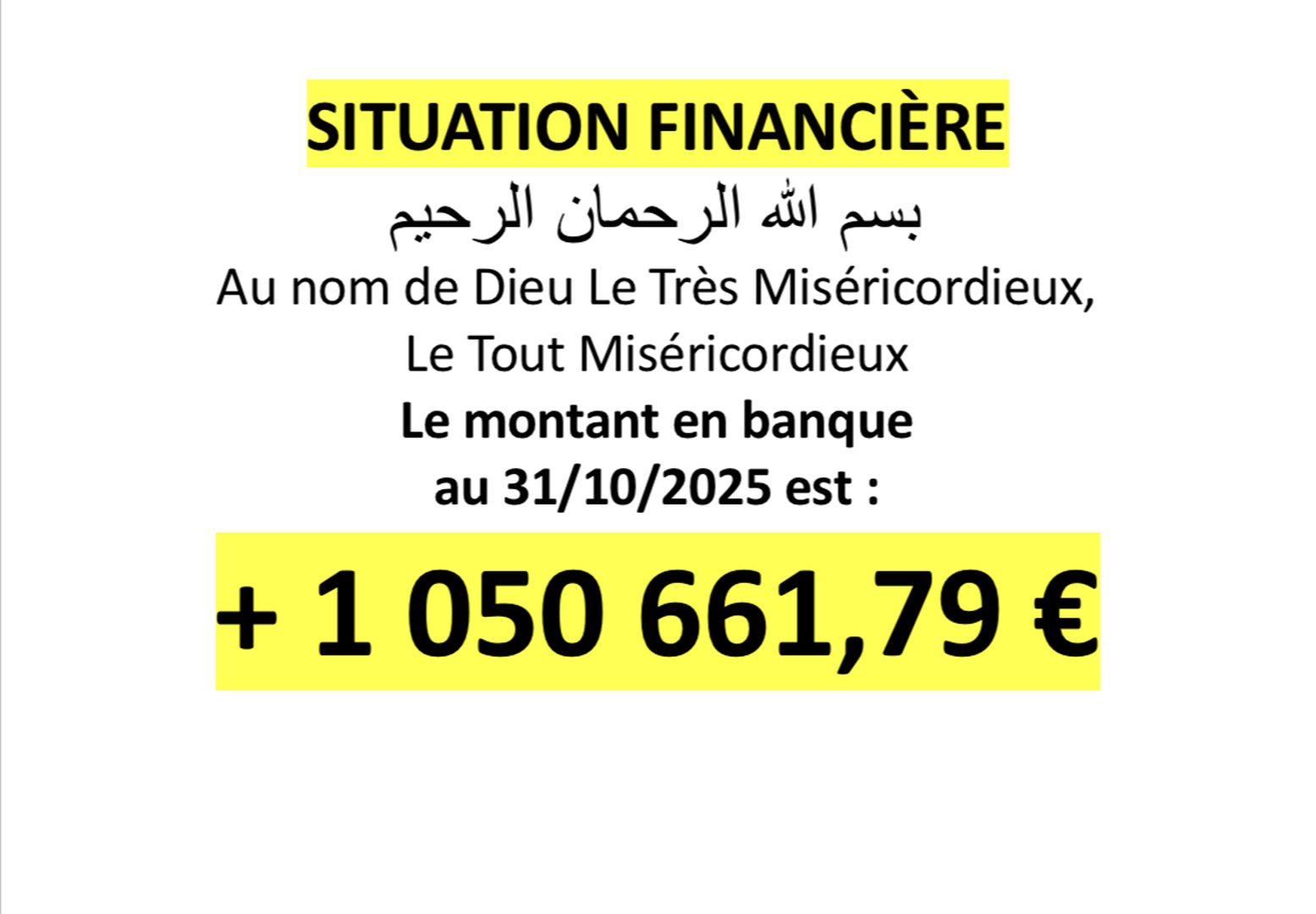 Situation financière au 31/10/2025