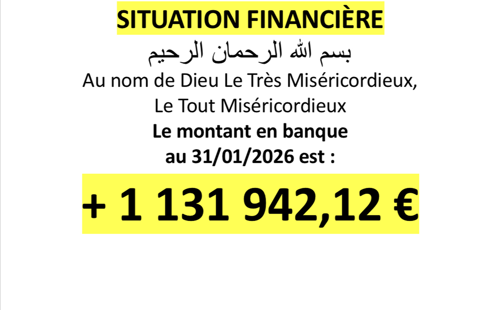 Situation financière au 31/01/2026