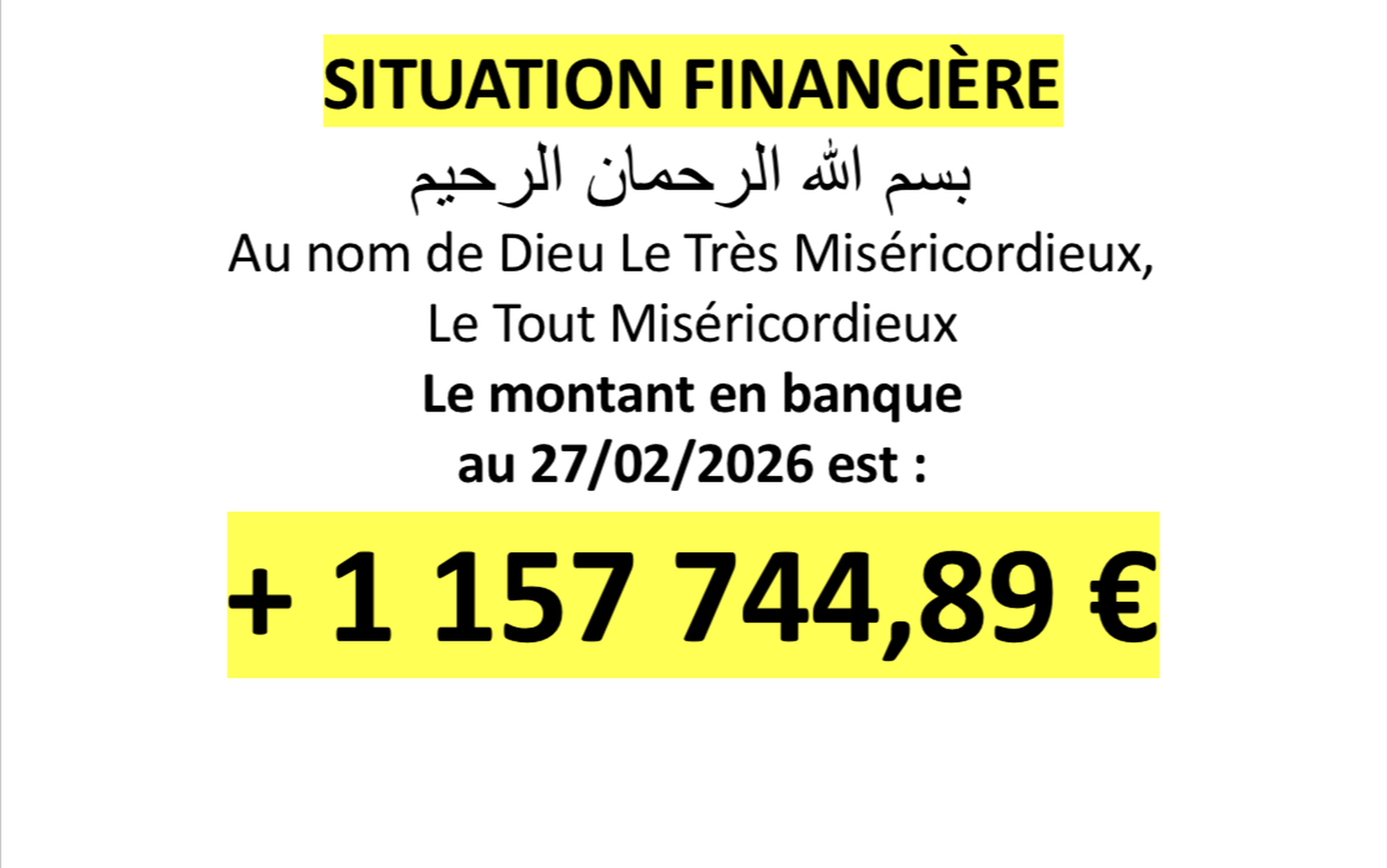 Situation financière au 27/02/2026
